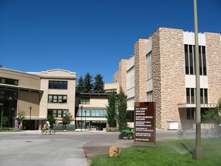 At the west end of the University of Wyoming (just before 9th Street) is the College of Health along with the Classroom Building, which features a circular design.